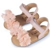 Babywalker  Δερμάτινο Πέδιλο με Chiffon Λουλούδια σε Ροζ Χρώμα MI.1633